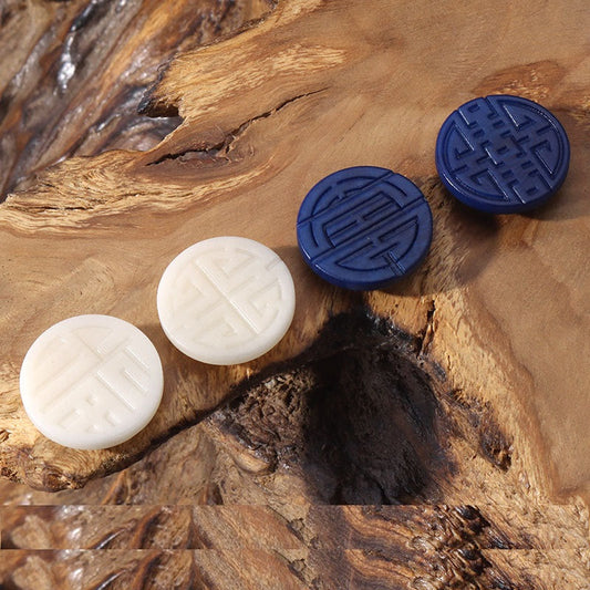 15mm White Blue Black Round Corozo Tagua Nut Buttons with Chinese Character Pattern 20pcs
