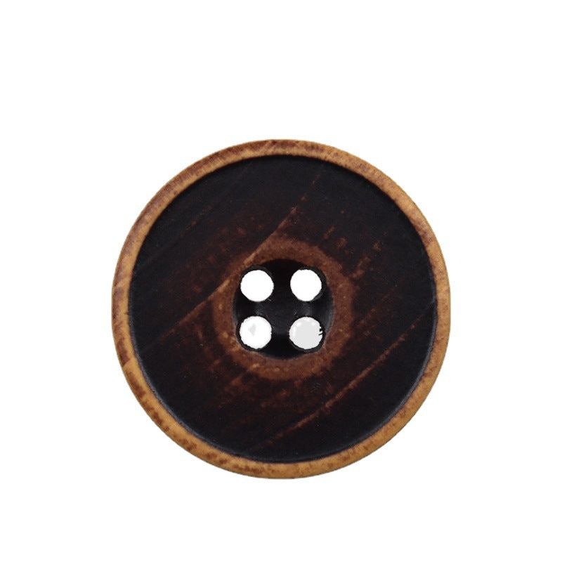 Black poplar wood button, round with 4-hole design