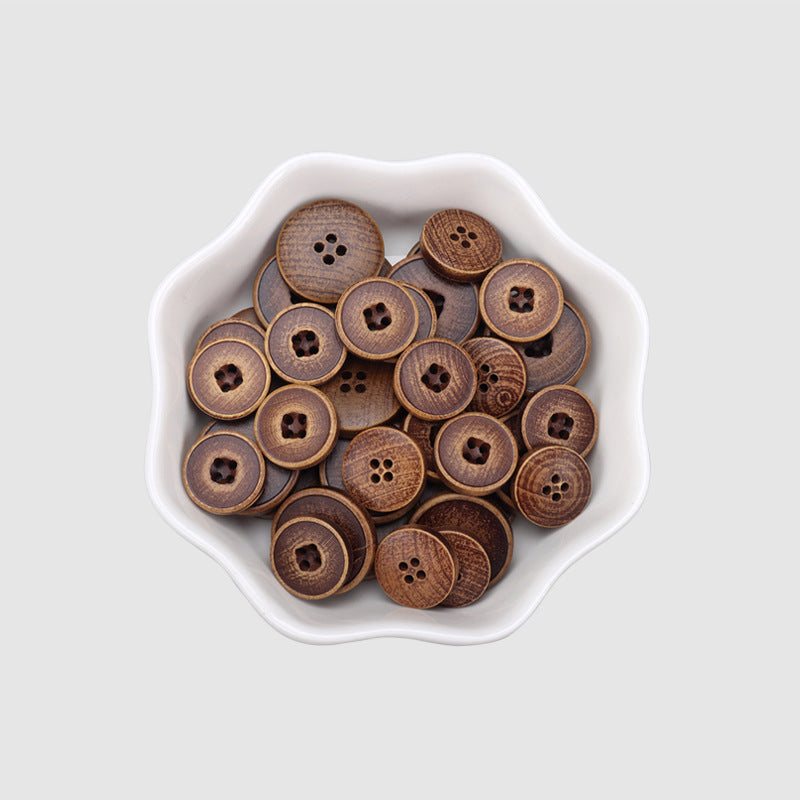 Light brown poplar wood button set, round 4-hole faces
