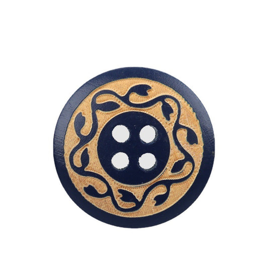 Round 4 Hole Black Baking Finish Laser Carved Vintage Pattern Poplar Wood Buttons 30pcs