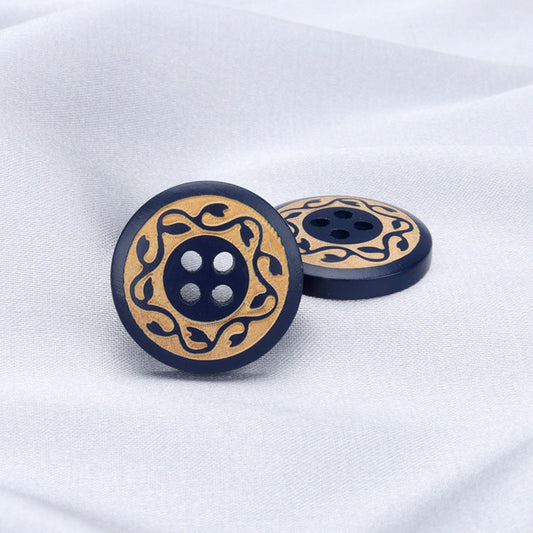 Round 4 Hole Black Baking Finish Laser Carved Vintage Pattern Poplar Wood Buttons 30pcs
