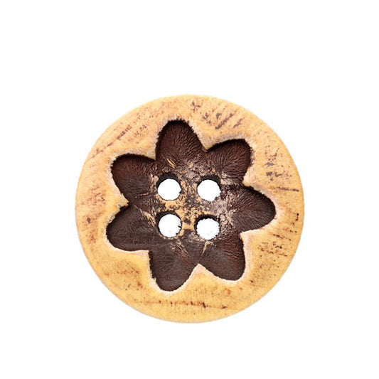 15/20mm Round Distressed 4-Hole Painted Poplar Wood Buttons with Floral Pattern 30pcs