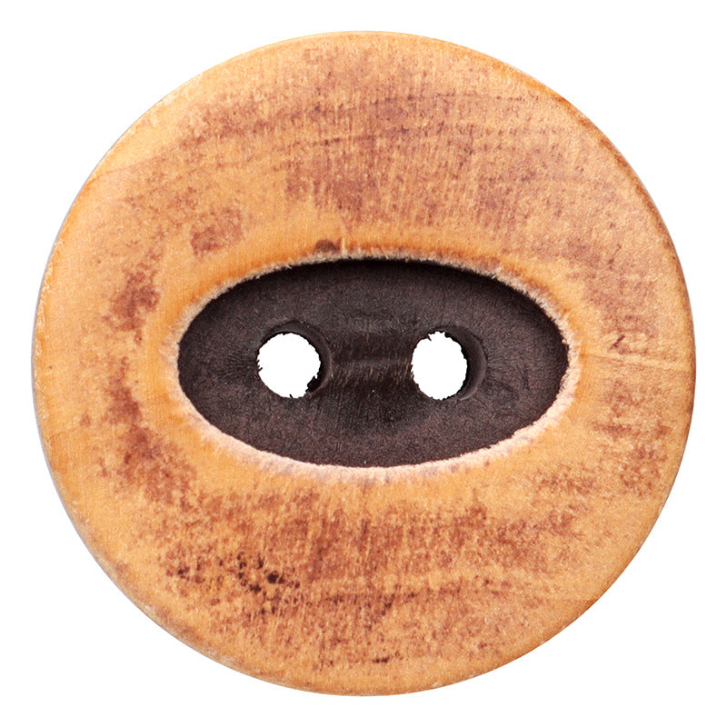 Coffee round two-hole distressed painted poplar wood button, 15/20 mm