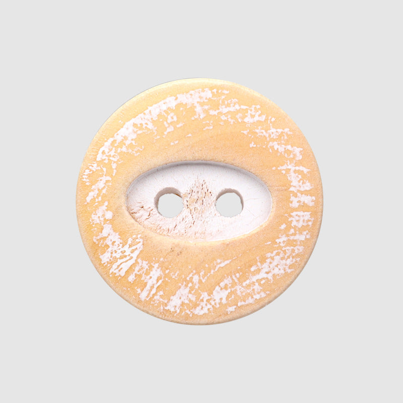 White round two-hole distressed painted poplar wood button, 15/20 mm