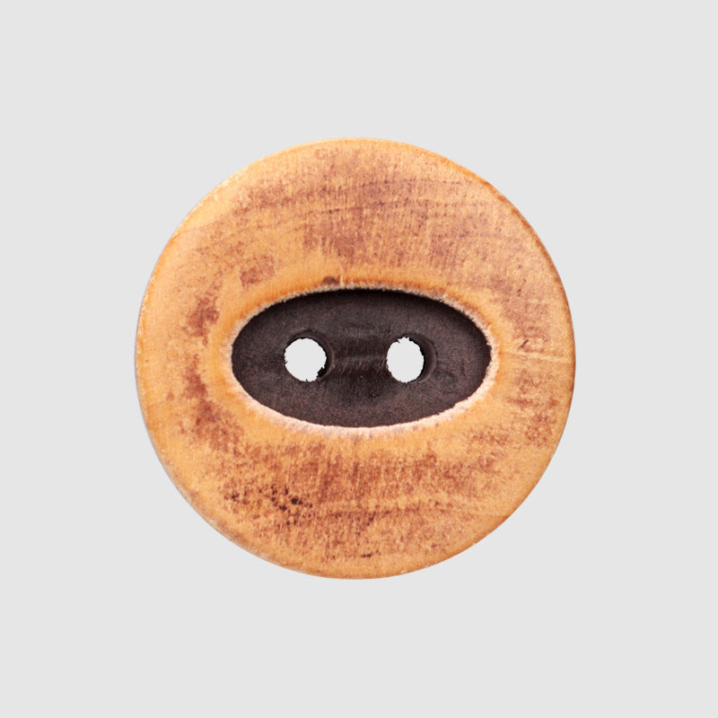 Coffee round two-hole distressed painted poplar wood button, 15/20 mm