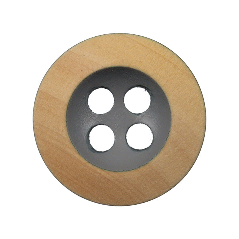 11.5mm round 4-hole baked wood buttons, grey with dark grey backing