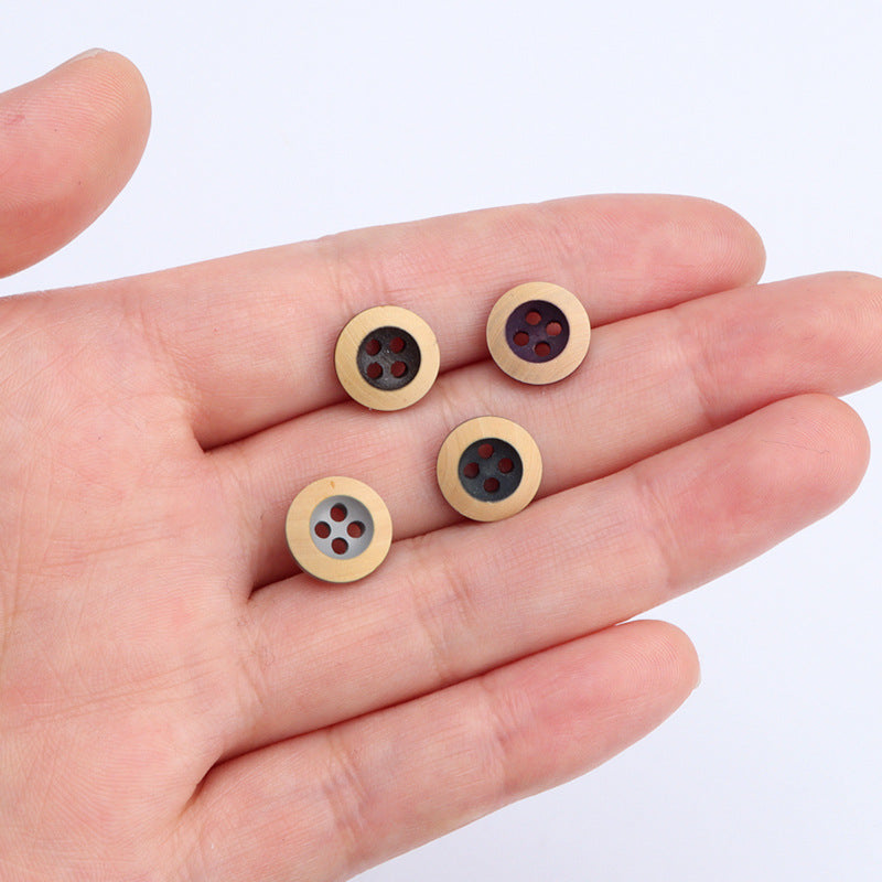 11.5mm round 4-hole baked wood buttons, mixed colors (grey and dark maroon)