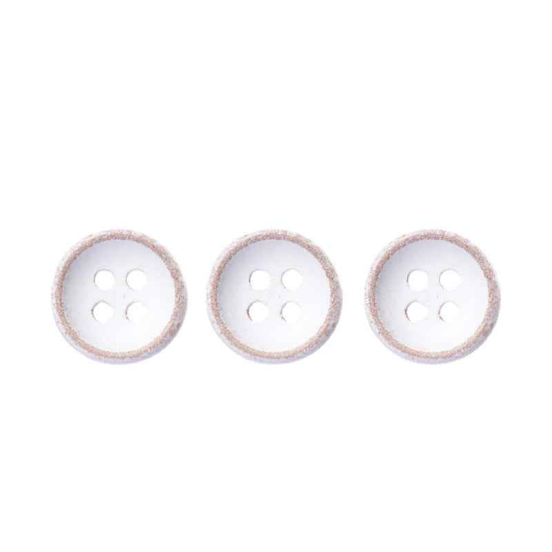 Round 4-hole white-painted wood buttons, three on display