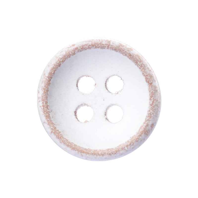 Round 4-hole white-painted wood button, 11.5mm diameter