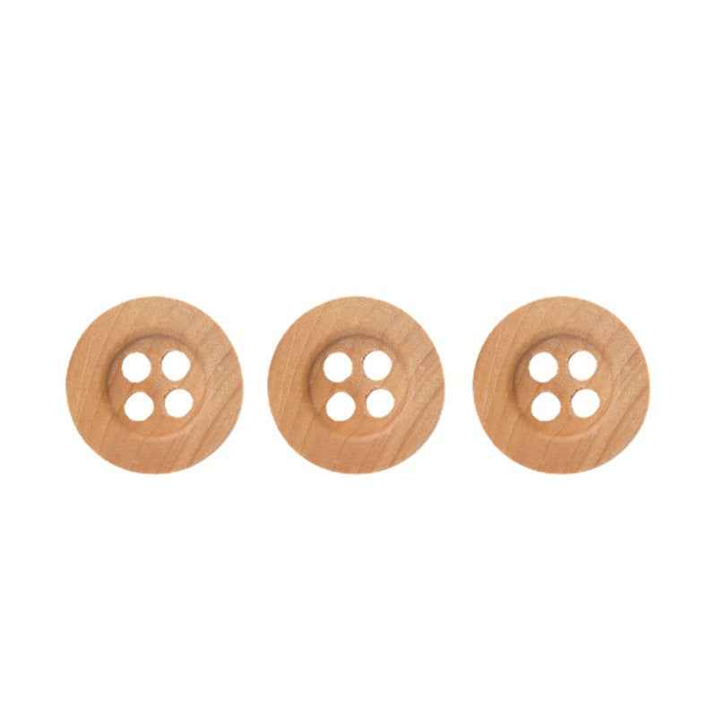 Set of three round 4-hole poplar wood buttons, natural color, 11.5mm