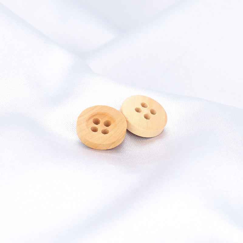 Round poplar wood buttons, 4 holes each, shown from side; natural finish