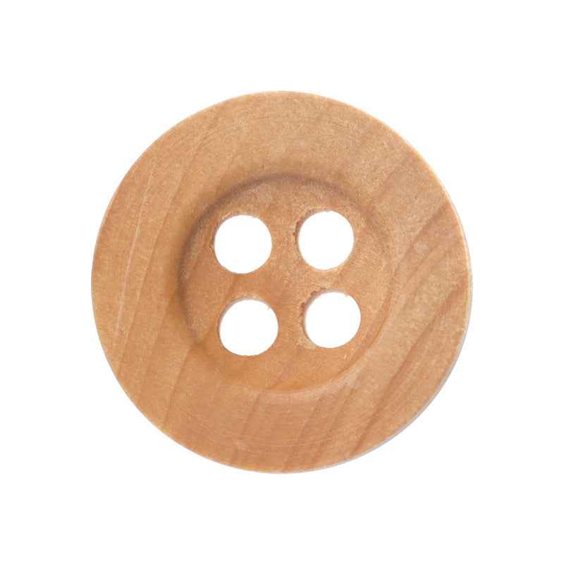 Natural poplar wood button, round, 4-hole design (11.5mm)