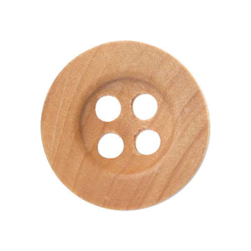 Natural poplar wood button, round, 4-hole design (11.5mm)