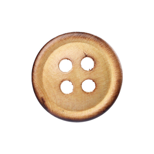 11.5mm Round 4 Hole Poplar Wood Buttons with Fire-Burned Edges 60pcs