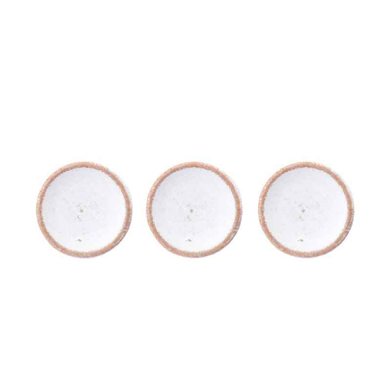 Set of 3 round wood buttons, 11.5mm, white with distressed painted rims