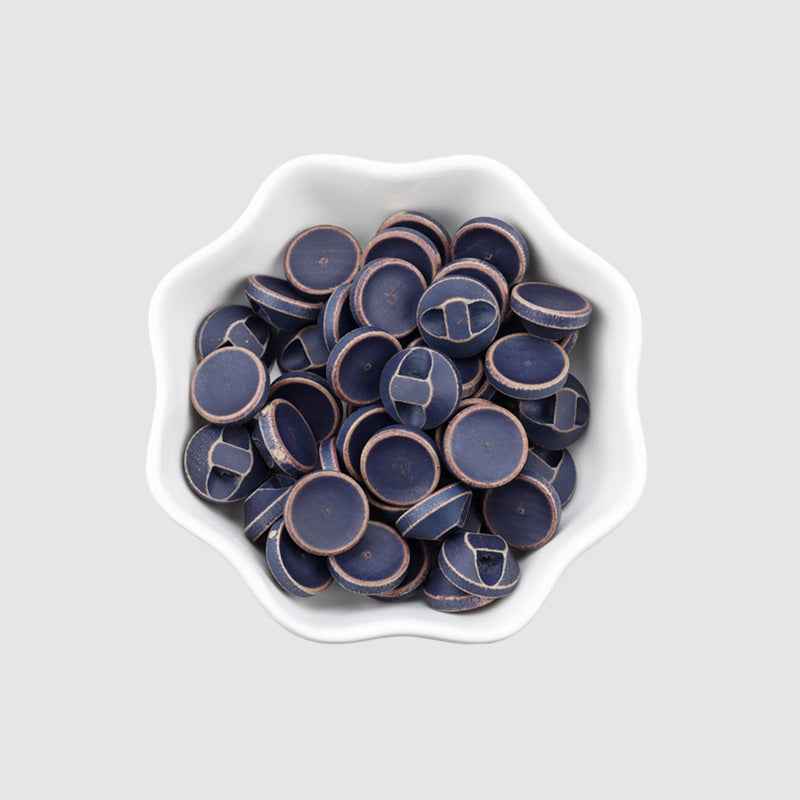 Pile of 11.5mm round wood buttons, blue, distressed painted edges