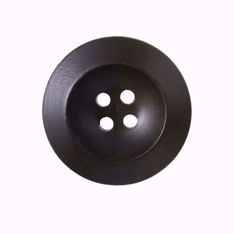 Round wood button, dark blue, four-hole front view