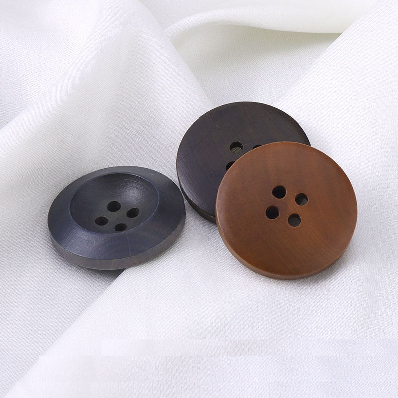 Round wood buttons set: gray-blue and light coffee, 4-hole design