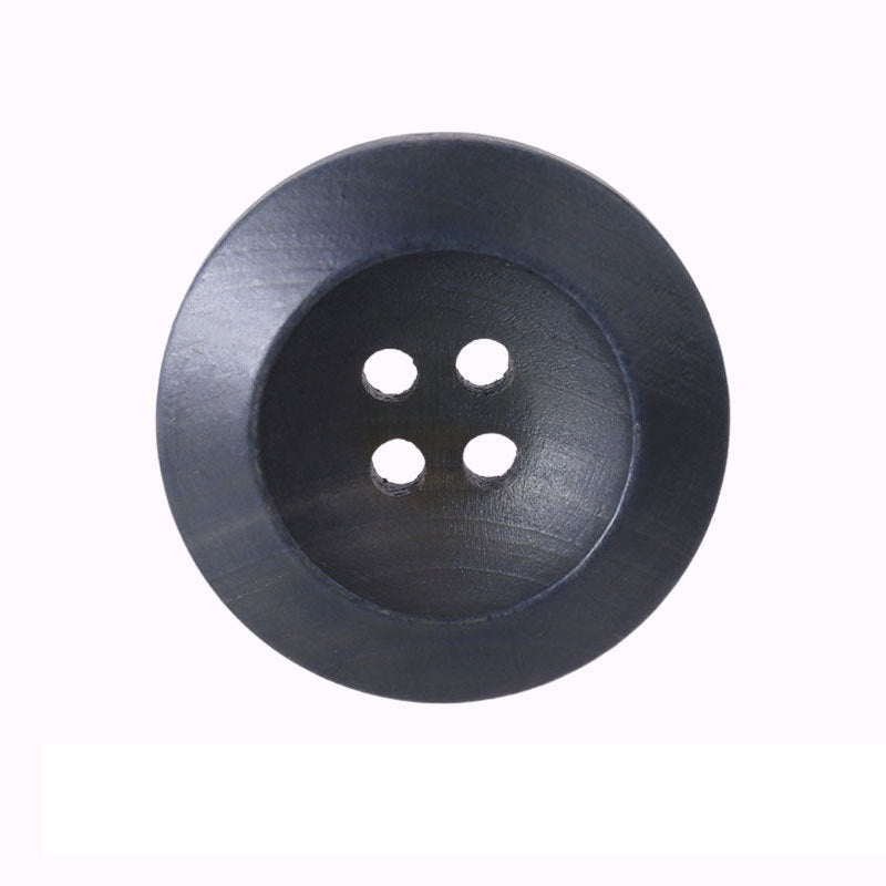 Vintage round wood button, gray-blue, four-hole