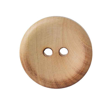 Round 2-hole fire-burned boxwood button, light tan wood finish.