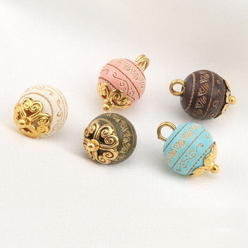 10mm carved wood bead buttons with metal shanks, assorted colors (20 pcs)