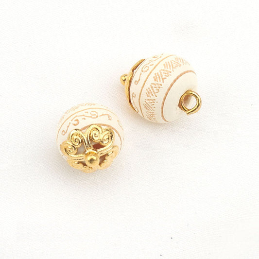 10mm Baking Finish Laser-Carved Pattern Wood Bead Buttons with Metal Shanks 20pcs Beige