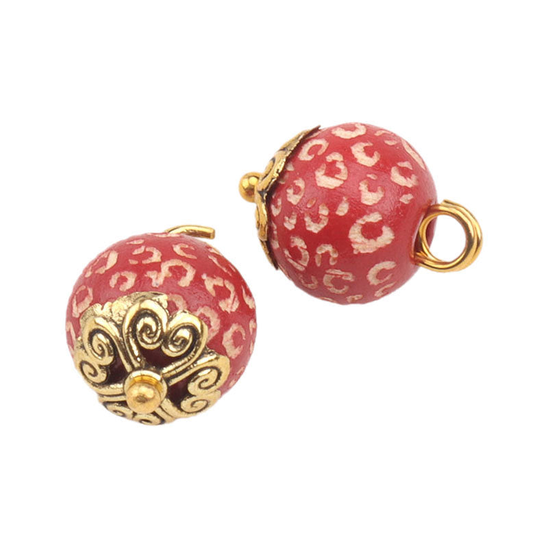 Red leopard 10mm metal flower bead buttons with gold loop and ornate base detail