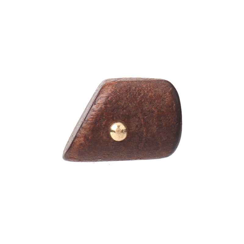Dark brown irregular trapezoid wood button with round gold shank