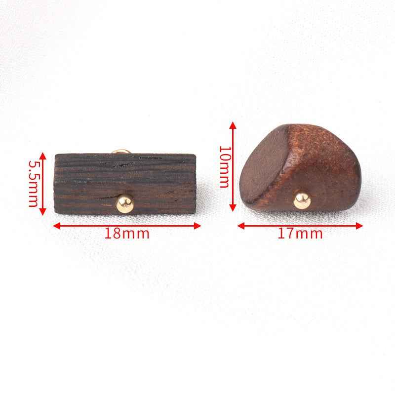 Dark brown long strip wood buttons (18mm); irregular trapezoid (10mm tall)