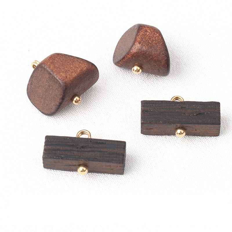 Dark brown wood buttons set: long strips and irregular trapezoids with gold loops