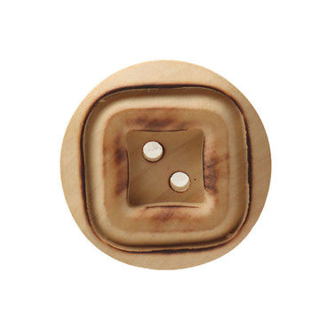 Round 2-hole wood button with square interior backing, light tan, 15–28mm