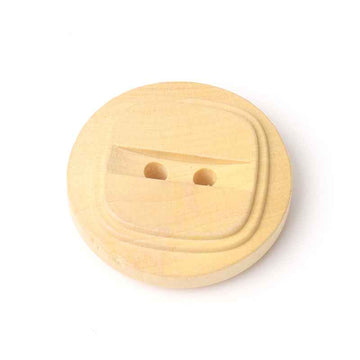 Round 2-hole natural poplar wood button, beige, front with carved detail