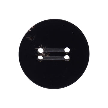 Round black horn button, double-groove, 4-hole front view