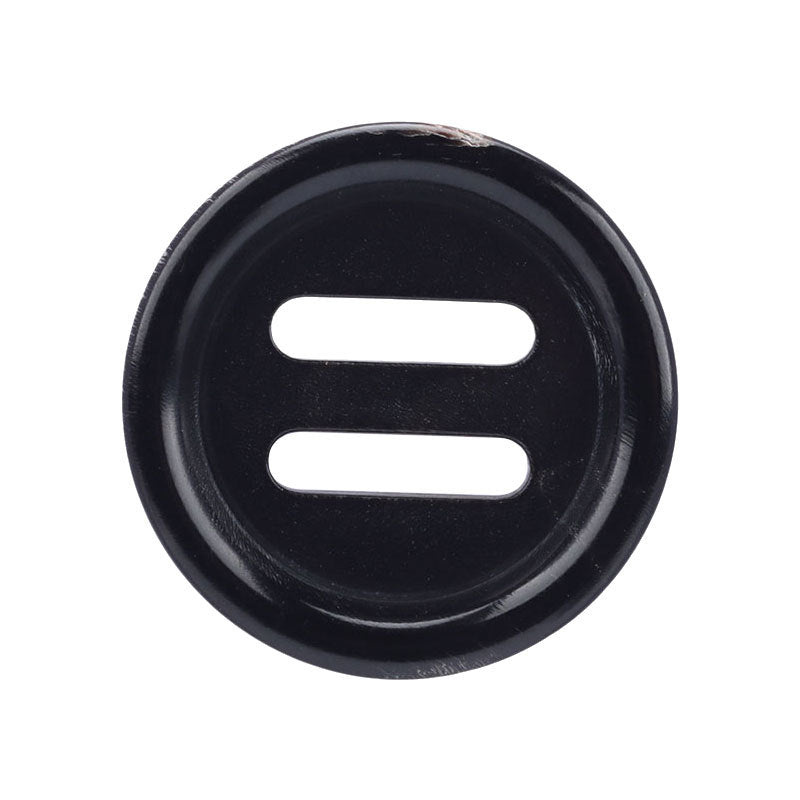 17.5–28mm natural water buffalo horn double-groove button, black, front view