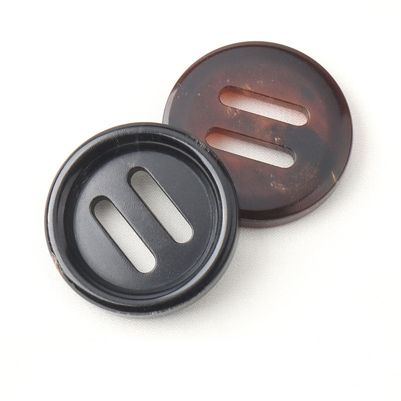 17.5–28mm natural water buffalo horn double-groove buttons, black and coffee-brown