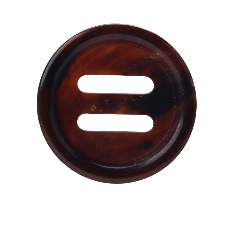 17.5–28mm natural water buffalo horn double-groove button, coffee-brown, front view