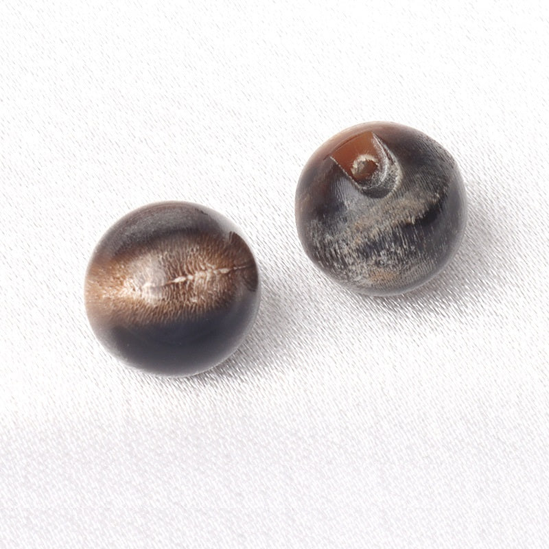 Coffee tone natural buffalo horn button with concealed hole, 10/11mm—2 shown