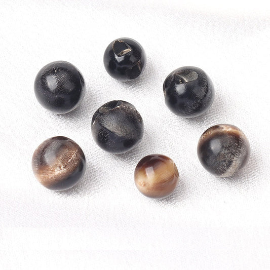 10pcs natural buffalo horn buttons, concealed holes, mixed black and coffee tones