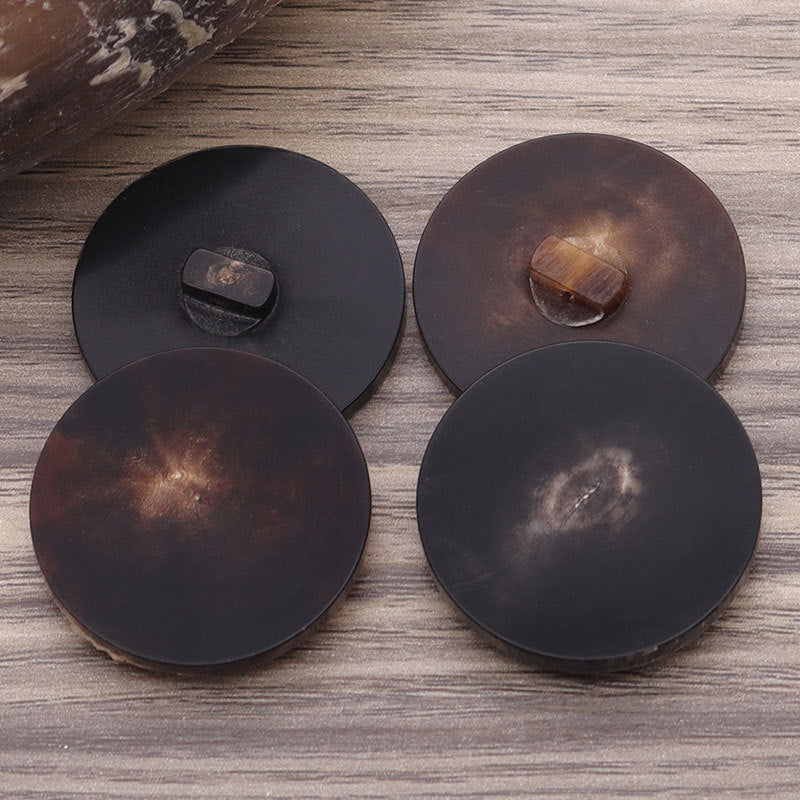 Round flat genuine horn buttons, black and coffee colors, with shanks