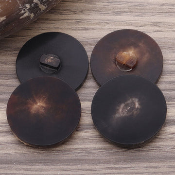 Round flat genuine horn buttons, black and coffee colors, with shanks