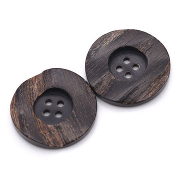 Round 4-hole dark horn-look button, 15–30 mm wide edge, for coats