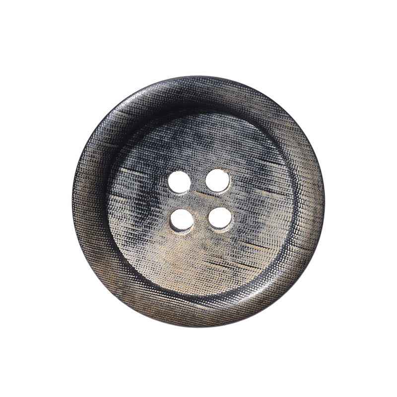 Black genuine buffalo horn button, plaid texture, 4 holes, 15–25mm