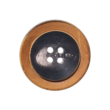 Black four-hole round button, horn-look edging, 18–28mm