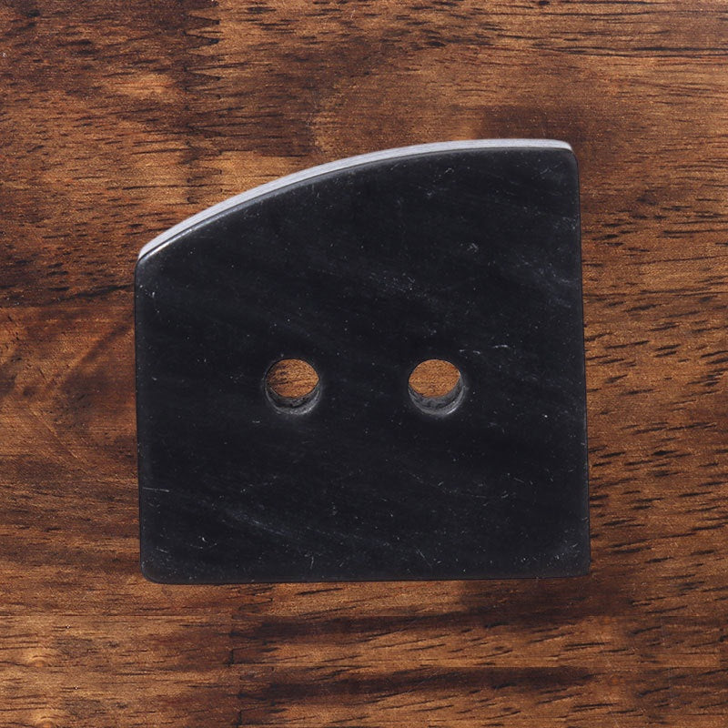 Irregular square 2-hole button, dark black buffalo horn leather style
