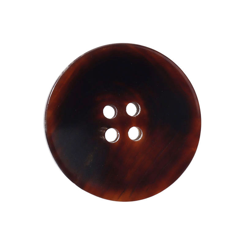 15–28mm round horn button, red-brown, 4-hole design