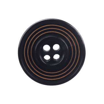 Runde Hornknöpfe mit Laserkreis, 4 Löchern, schwarz mit goldenen Linien, 15–23 mm