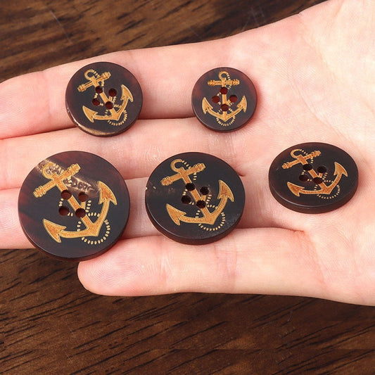 15-25mm Round 4 Hole Matte Buttons with Anchor Pattern for Navy Style Coats 10pcs