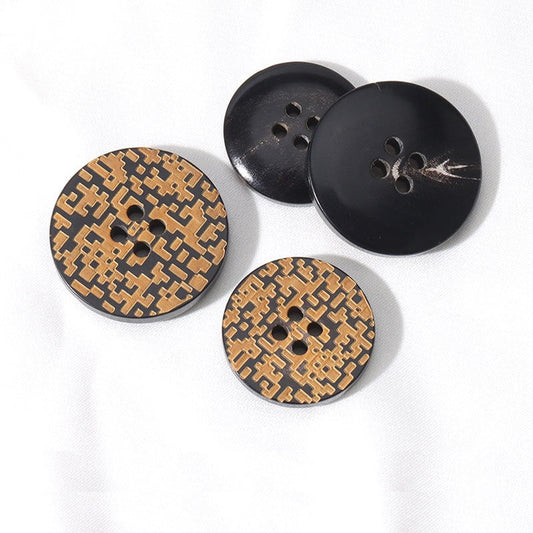 15 - 25mm Round 4-Hole Genuine Horn Buttons with Laser Treated Yellowing 10pcs