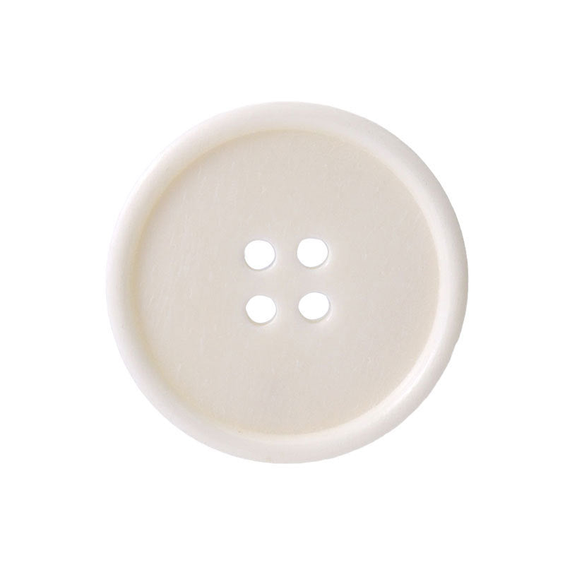 Off-white 4-hole slim-edged button, close-up front view