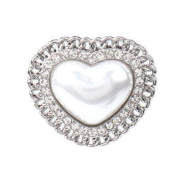 23mm silver heart-shaped pearl rhinestone jacket button with chain-link border